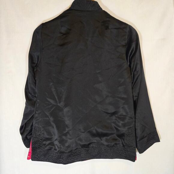 Peony Brand Asian Shanhai China Silk Reversible Black Floral Jacket Small - Picture 6 of 7